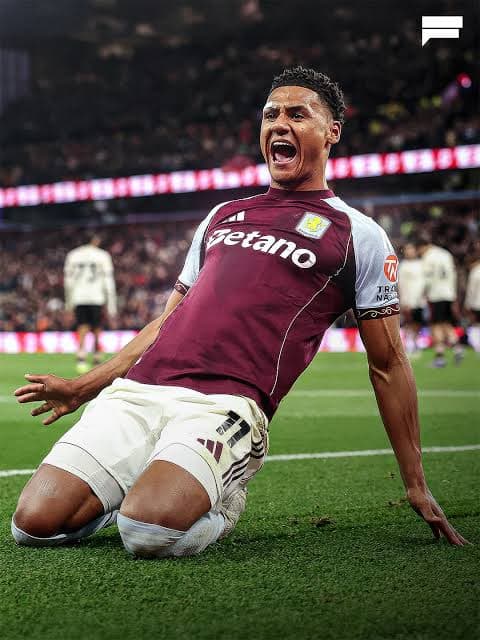 Ollie Watkins in an Aston Villa claret and blue home shirt celebrating a goal — England striker and FPL differential forward rated medium fatigue risk for GW1 2026/27