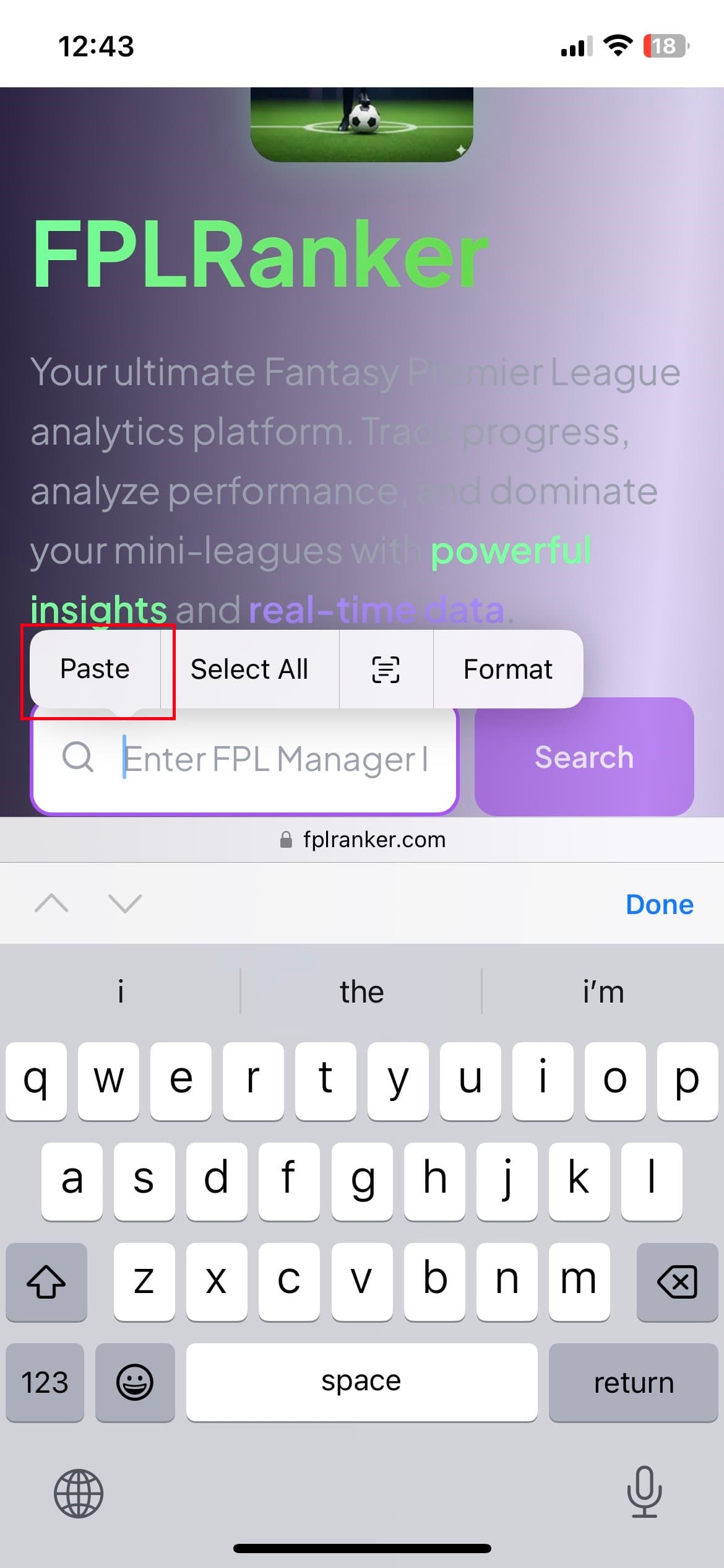 Enter Team ID on FPLRanker