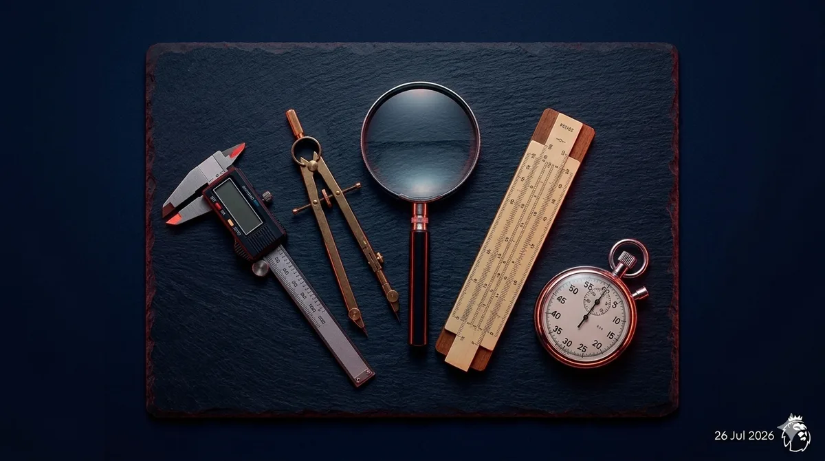 Five precision instruments arranged on dark slate — the top FPL tools