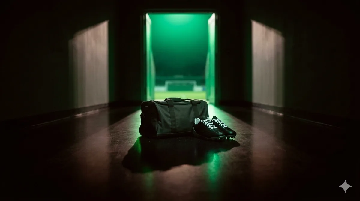 Kit bag and boots in a tunnel lit by green light — new signings arriving