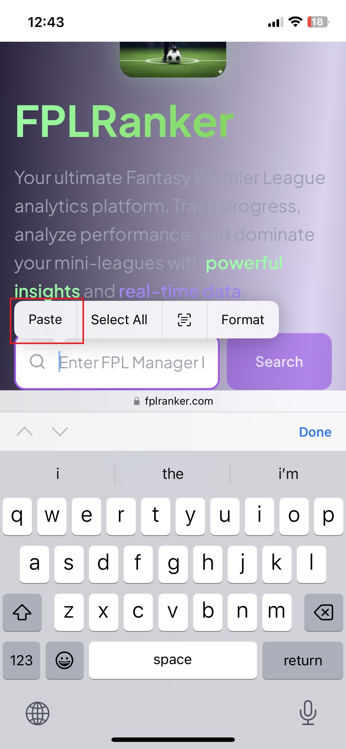 Enter your Team ID on FPL Ranker